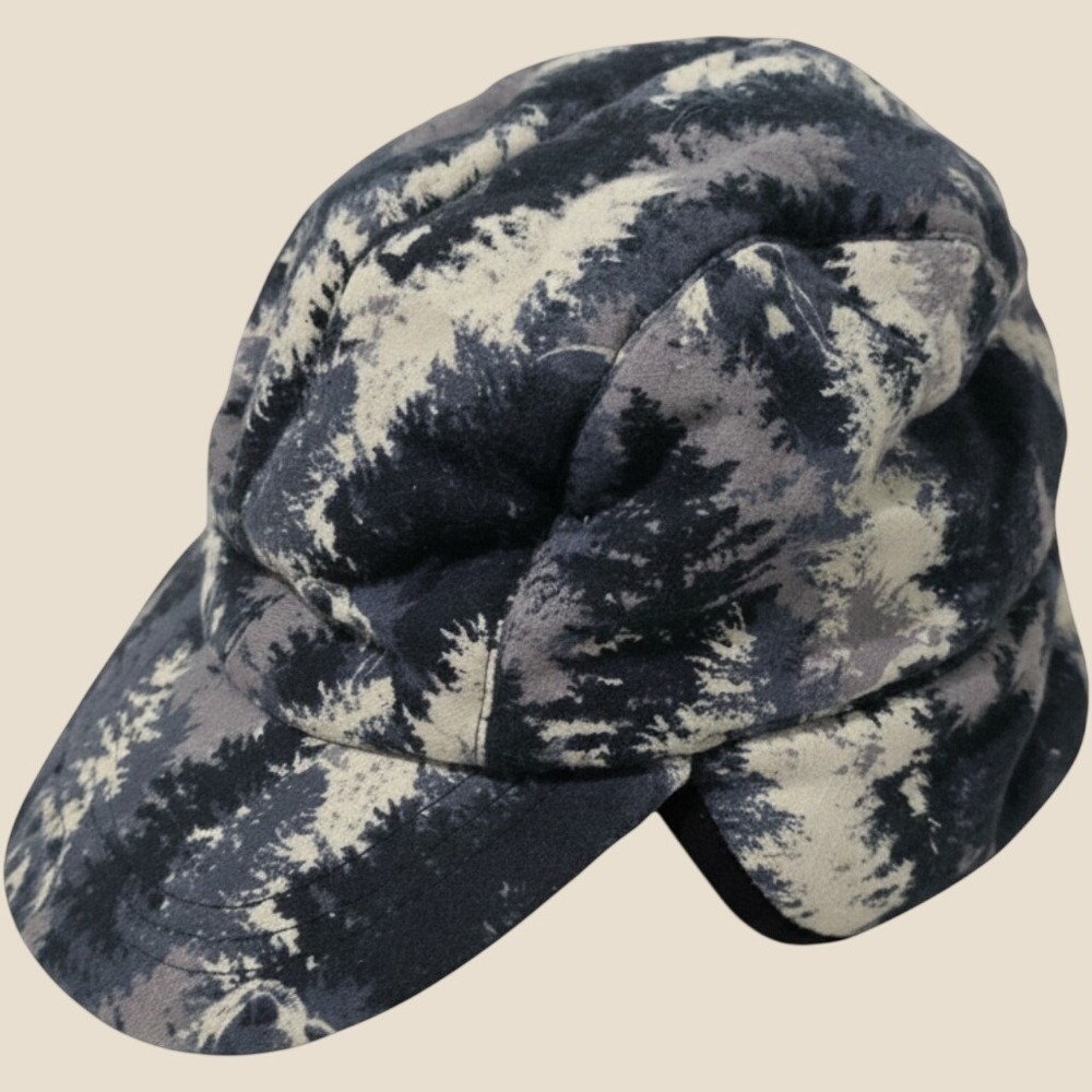 Eddie Bauer Mens Trapper Hat L/XL Bear Forest Tree Print Earflaps Hunting